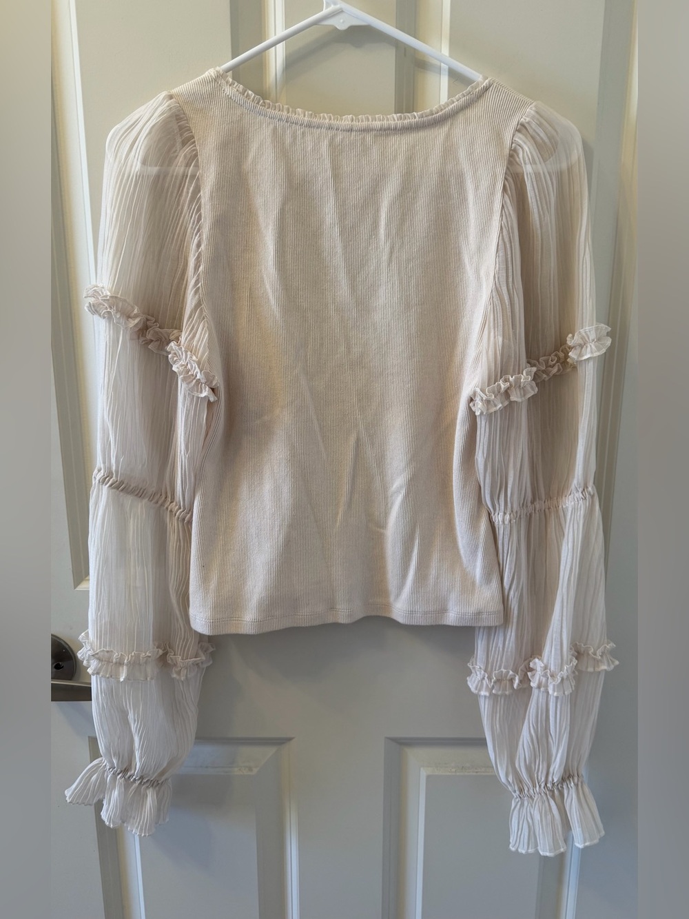 By Anthropologie Long-Sleeve Victorian Ruffled Top in Cream, Size Small - Picture 9 of 10